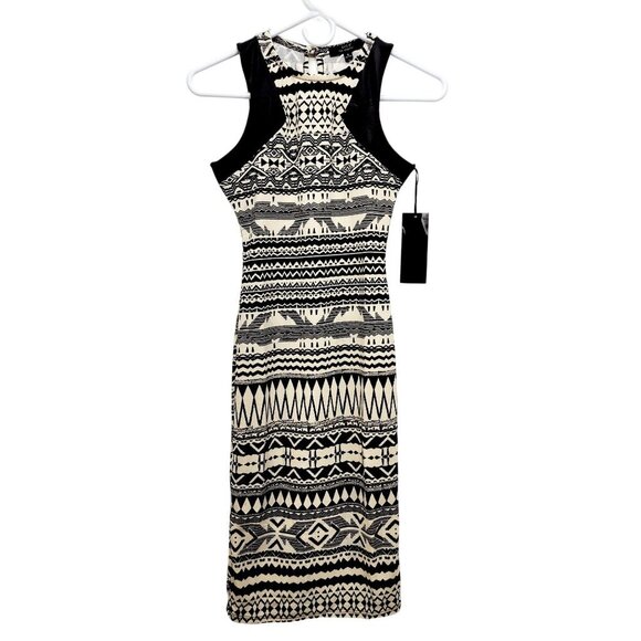 Tribal Print Sleeveless Midi Dress With Mesh Panel Detail Size S - Picture 1 of 13